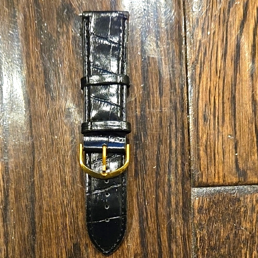Black Geniune Leather Watch Strap With Gold Buckle Black Geniune Leather Watch Strap With Gold Buckle
